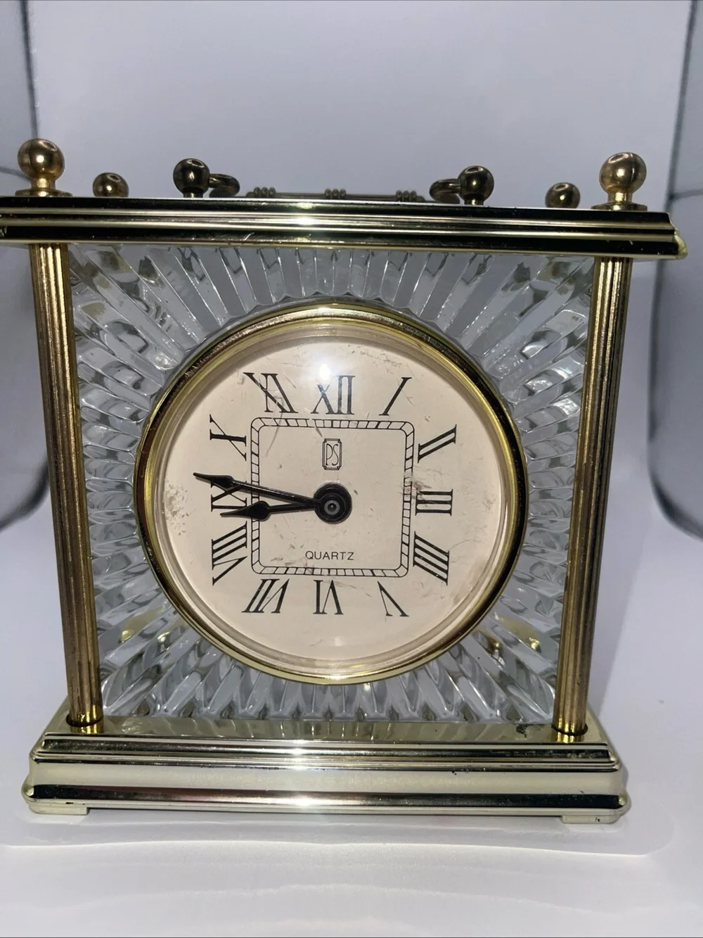 Brass Crystal Quartz Clock Paul Sebastian PS Mantel Shelf Desk Vintage Working